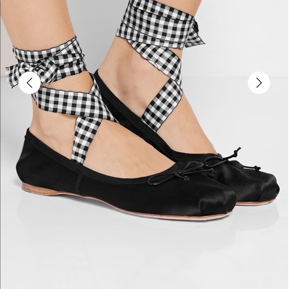 Miu Miu Shoes - Miu Miu Lace-up satin ballet flats